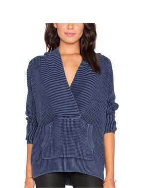 PAIGE Blue Hooded Knit Cardigan